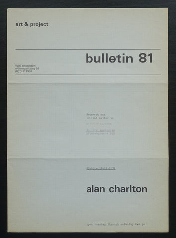 Art & Project # ALAN CHARLTON, Bulletin 81 # 1974, mint--
