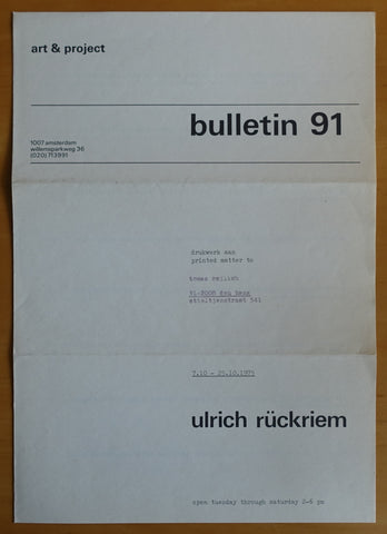Art & Project # ULRICH RÜCKRIEM # Bulletin 91, 1975, mint--