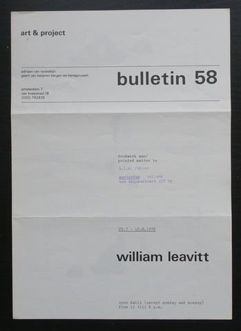 Art & Project # WILLIAM LEAVITT, Bulletin 58 # 1972, mint--