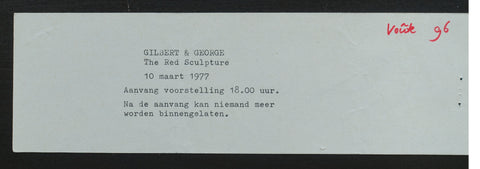 Gilbert & George # THE RED SCULPTURE # ticket, 1977, nm