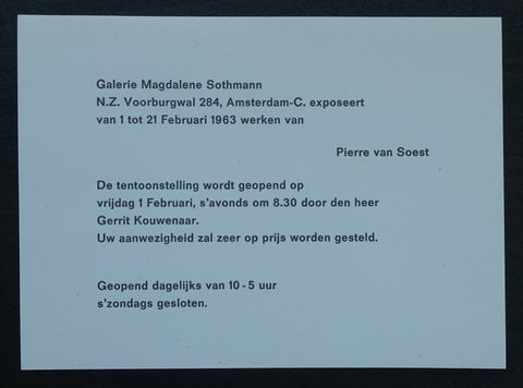 galerie Sothmann # Pierre van Soest # invitation, 1963, mint