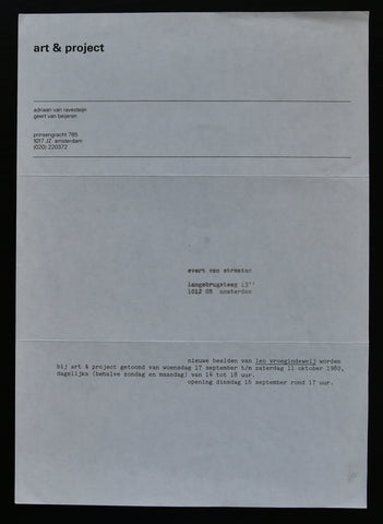 Art & Project # LEO VROEGINDEWEIJ , invitation # 1980, nm++
