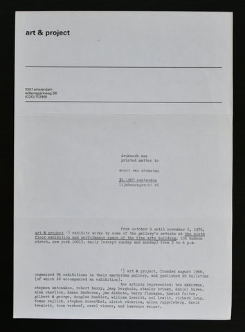 Art & Project, invitation # HUDSON STREET , NY # 1976, mint--