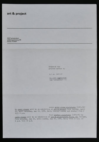Art & Project # CAREL VISSER, invitation # 1976, mint-
