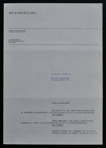 Art & Project / MTL # JAN DIBBETS, invitation # 1973, mint-