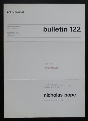 Art & Project # NICHOLAS POPE, Bulletin 122 # 1981, mint--