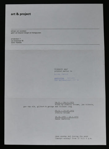 Art & Project # STANLEY BROUWN ao  # invitation, 1972, mint--