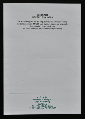 Art & Project  Kruit, Pope, Vroegindeweij # DRIE BEELDHOUWERS # 1995, mint-