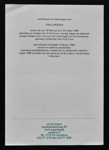 Art & Project # PAUL DRISSEN # 1995, mint-