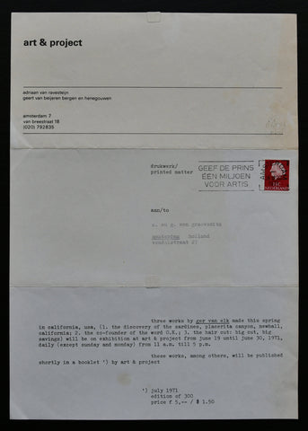 Art & Project # GER VAN ELK, invitation # 1971, nm+