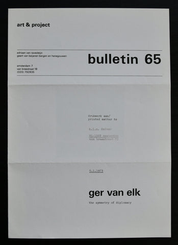 Art & Project # GER VAN ELK , Bulletin 65 # 1973, mint