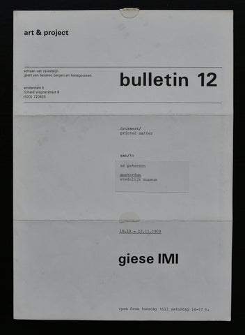 Art & Project # Rainer Giese, GIESE IMI, Bulletin 12 # 1969, nm++