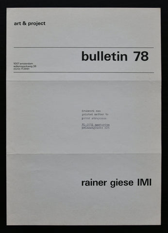 Art & Project # RAINER GIESE IMI, Bulletin 78 # 1974, mint-