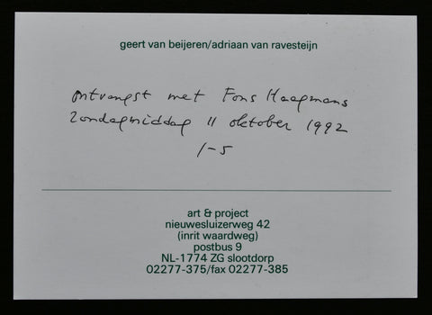 Art & Project # Fons HAAGMANS, handwritten by van Beijeren # 1992, mint