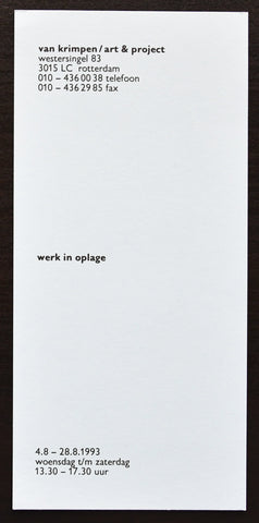 van Krimpen /Art & Project # WERK IN OPLAGE # 1993, mint