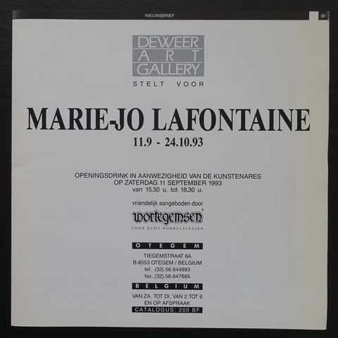 Deweer Art gallery # MARIE-JO LAFONTAINE # nieuwsbrief, 1993, nm