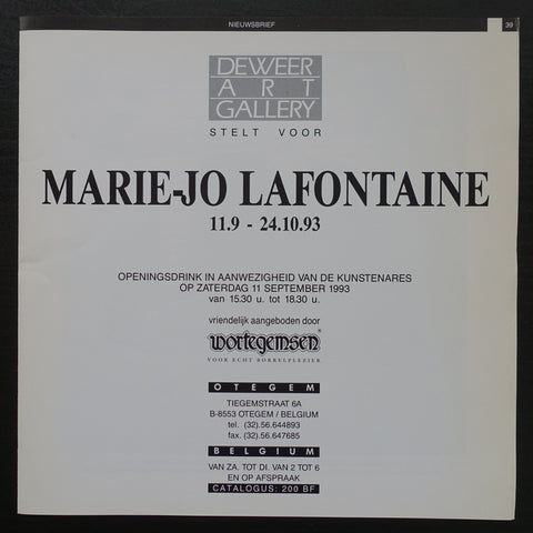 Deweer Art gallery # MARIE-JO LAFONTAINE # nieuwsbrief, 1993, nm