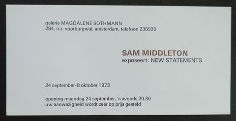 galerie Magdalene Sothmann # SAM MIDDLETON # invitation, 1973, mint-
