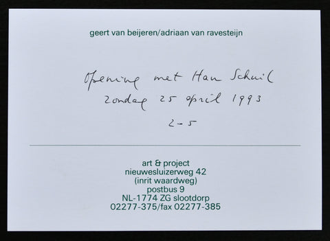 Art & Project # HAN SCHUIL, handwritten invitation by van Beijeren # 1993, mint