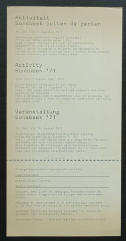 Wim Crouwel, activity card # SONSBEEK 1971 # scarce, nm+
