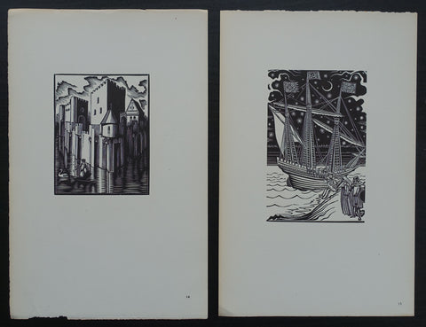 Victor Stuyvaert # TWO WOODBLOCK PRINTS # ca. 1955, nm+