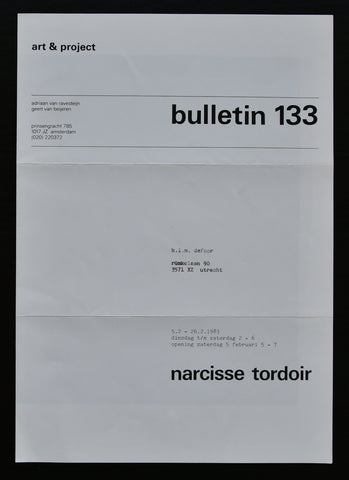 Art & Project # NARCISSE TORDOIR, Bulletin 133 # 1983, mint--