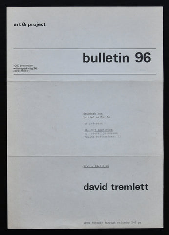 Art & Project # DAVID TREMLETT, Bulletin 96 # 1976, nm+++