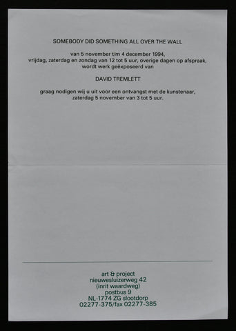 Art  & Project # DAVID TREMLETT # invitation 1994, mint-