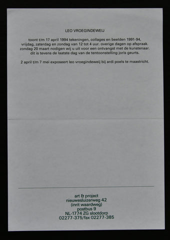 Art & Project # LEO VROEGINDEWEIJ # 1994, mint