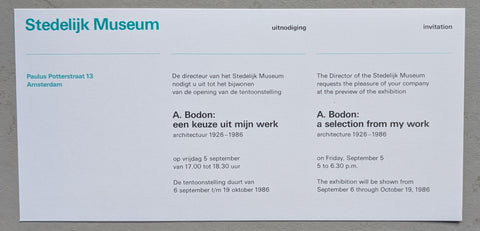 Stedelijk MUseum # ALEXANDER BODON # invitation, 1986, mint