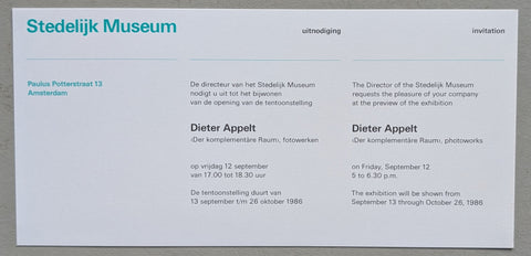 Stedelijk Museum # DIETER APPELT # invitation, 1986, mint
