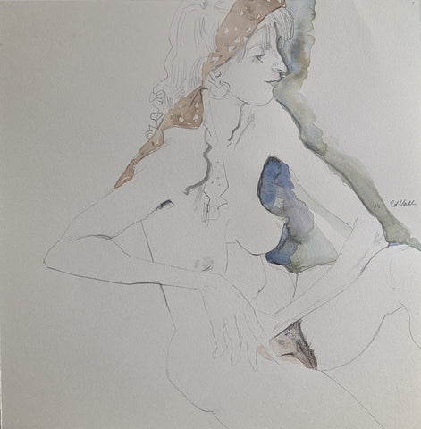 Ed Valk # FEMALE seated # watercolor # signed, 1984, Mint