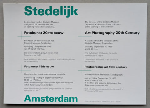 Stedelijk Museum # FOTOKUNST 20 ste EEUW # invitation, 1989, mint