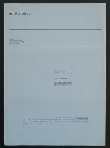 Art & Project # RICHARD LONG, invitation , 1977, mint-