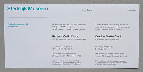 Stedelijk Museum, Crouwel # GORDON MATTA-CLARK # invitation, 1986, mint