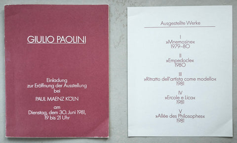 Paul Maenz Köln # GIULIO PAOLINI # Invitation set, 1981, nm