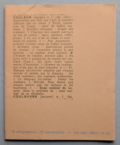 Bernard Villers # COULEUR. / COULEUVRE # 9 serigraphies/ signed # 1975, nm+
