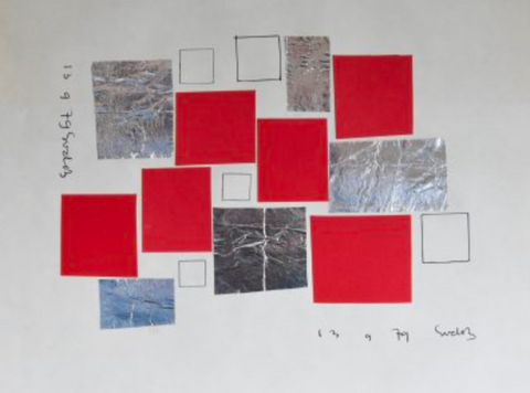 Siep van den Berg # DRAWING/ COLLAGE with red # signed/1979, mint