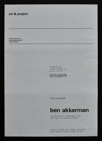 Art & Project # BEN AKKERMAN # invitation, 1973, mint-