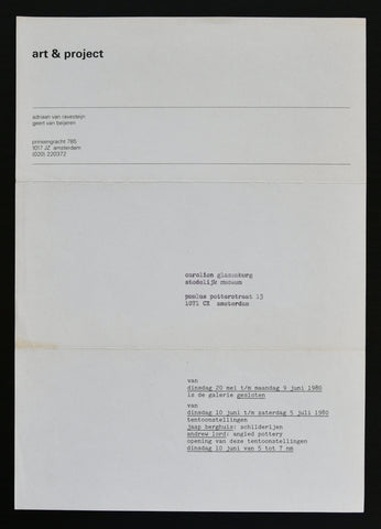 Art & Project # BERGHUIS en LORD # 1980, announcement, nm++