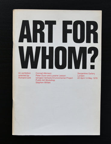 Serpentine Gallery, Stephen Willats# ART FOR WHOM ? # 1978, mint-
