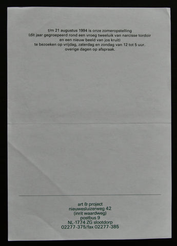 Art & Project # ZOMEROPSTELLLING , invitation # 1994, nm+