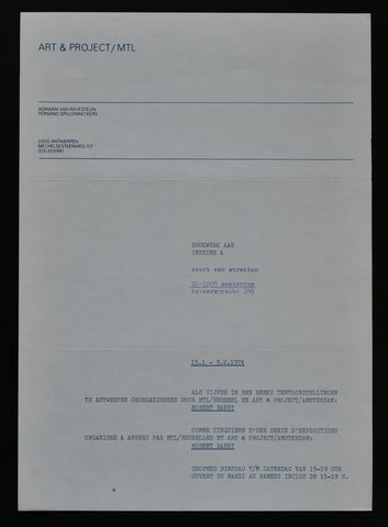 Art & Project / MTL # ROBERT BARRY, Invitation # 1974, mint--