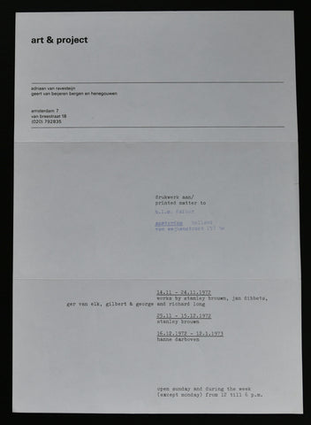 Art & Project # STANLEY BROUWN ao  # invitation, 1972, mint--