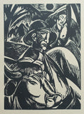Jan Frans Cantré # BOEREN FAMILIE # 1941, original woodcut print , mint-