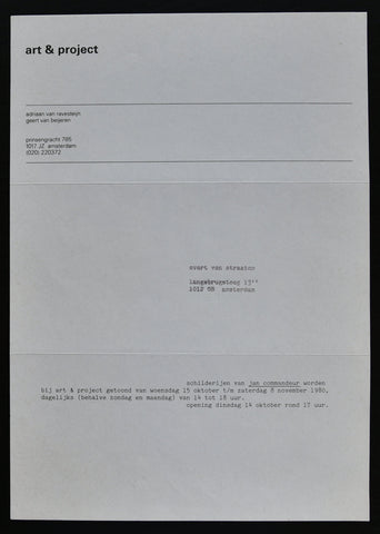 Art & Project # JAN COMMANDEUR, invitation # 1980, mint