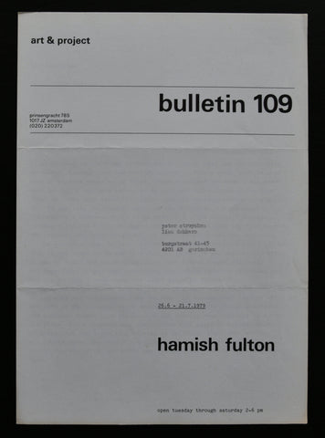 Art & Project # HAMISH FULTON, Bulletin 109 # 1979, mint-