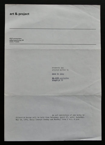 Art & Project # GILBERT & GEORGE # invitation, 1974, nm+++