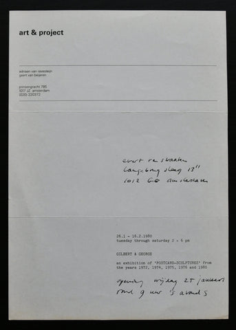 Art & Project # GILBERT & GEORGE, postrcard sculptures # 1980, handwritten, mint--
