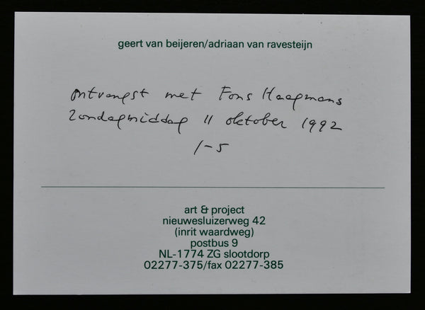 Art & Project # Fons HAAGMANS, handwritten by van Beijeren # 1992, min ...